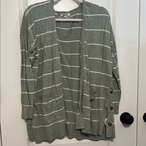 Madewell Striped Green Cardigan with Button Detail